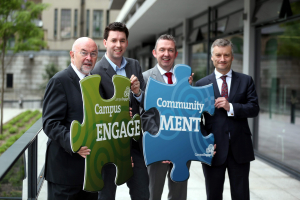 Minister for Education and Skills, Mr Ruairi Quinn TD with Paul Hannigan, President of Letterkenny IT and Chair of IOTI, Prof Patrick Prendergast Provost of Trinity College Dublin and Chair of IUA and Eamonn Fitzpatrick, Social Entrepreneurs Ireland