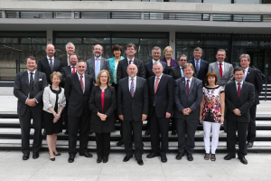 Pictured at the launch of the Campus Engage Charter on Civic and Community Engagement, Minister for Education and Skills, Mr Ruairi Quinn T.D with Presidents and Representatives of 20 HEI's who signed the Charter. Dublin Castle June 16th.