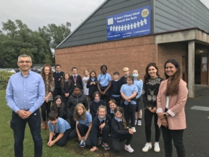 Dr Pierpaolo Dondio and colleagues from TU Dublin with the children from St. Anne Primary School in Fettercairn 