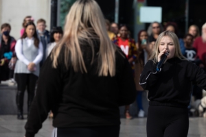 Young rappers from Cork City's Kabin Studio at the Ubuntu performance in UCC