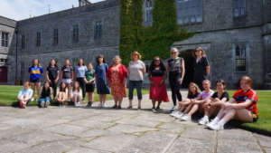 Prof Saoirse Nic Gabhainn with colleagues and girls from Salerno Secondary School Salthill