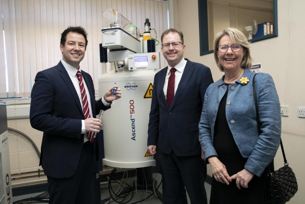 Dr Rob Elmes MU Chemistry Dept & Institute of Human Health, Minister James Lawless, Prof Eeva Leinonen